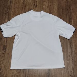 Men's White Short Sleeve Tee with Black Stripe Cuffs Wedge Golf Shirt